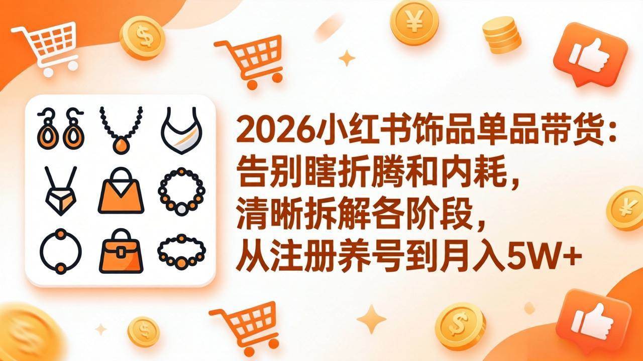 【21509】2026小红书饰品单品【饰品赛道】带货：告别瞎折腾和内耗，清晰拆解各阶段，从注册养号到月入5W+