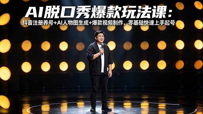 小强脱口秀AI脱口秀爆款玩法课：抖音注册养号+AI人物图生成+爆款视频制作，零基础快速上手起号