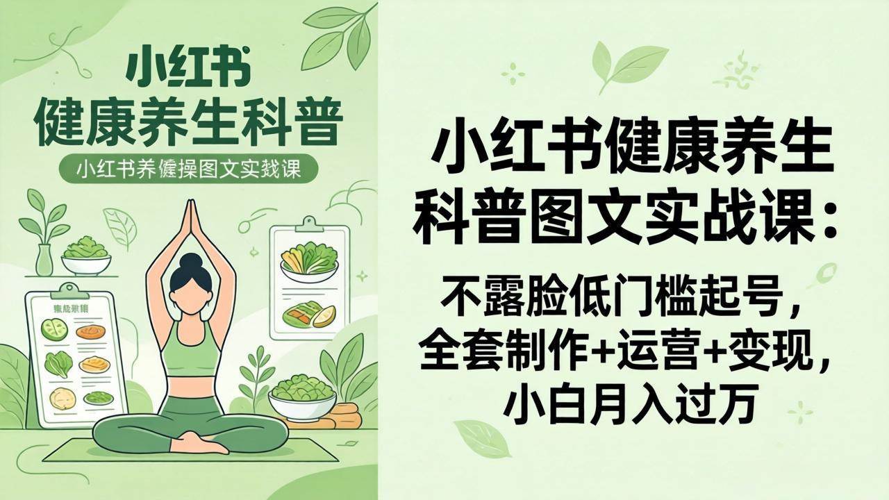 【21554】叶子2026小红书健康养生科普图文实战课：不露脸低门槛起号，全套制作+运营+变现，小白月入过万