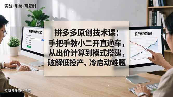纪主任拼多多原创技术课：手把手教小二开直通车，从出价计算到模式搭建，破解低投产、冷启动难题