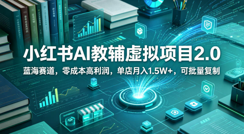 黄岛主小红书AI教辅虚拟项目1.0+2.0，蓝海赛道，零成本高利润，单店月入1.5W+，可批量复制