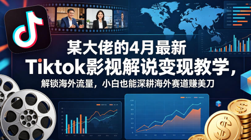 【21624】长江TK的4月最新Tiktok影视解说变现教学，解锁海外流量，小白也能深耕海外赛道賺美刀