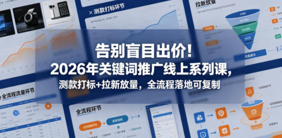【21705】阿呆电商告别盲目出价！2026年关键词推广线上系列课，测款打标+拉新放量，全流程落地可复制（更新0516）