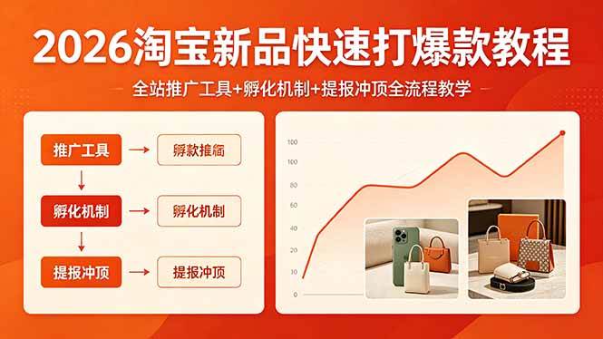 【21706】阿呆电商 2026淘宝新品快速打爆款教程，全站推广工具+孵化机制+提报冲顶全流程教学