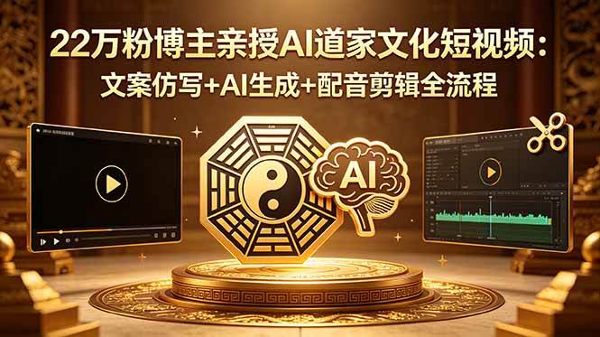 【21740】22万粉博主净尘亲授AI道家文化短视频：文案仿写+AI生成+配音剪辑全流程