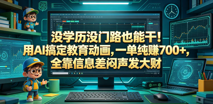 【21747】没学历没门路也能干！用AI搞定教育动画，一单纯賺700+，全靠信息差闷声发大财【揭秘】