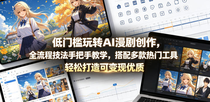 【21751】低门槛玩转AI漫剧创作，全流程技法手把手教学，搭配多款热门工具，轻松打造可变现优质作品