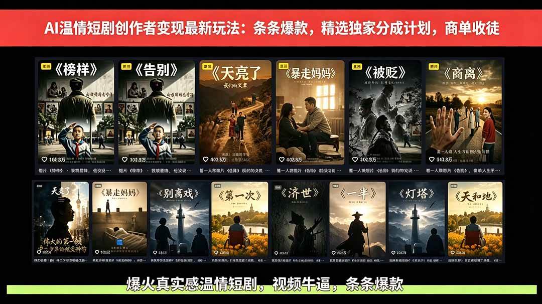 【21811】李让AI温情短剧创作者变现最新玩法：视频牛逼，条条爆款，精选独家分成计划，商单收徒
