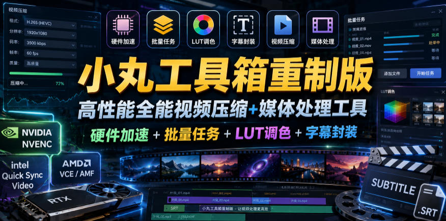 【1485】小丸工具箱重制版–高性能全能视频压缩+媒体处理工具｜硬件加速+批量任务+LUT调色+字幕封装