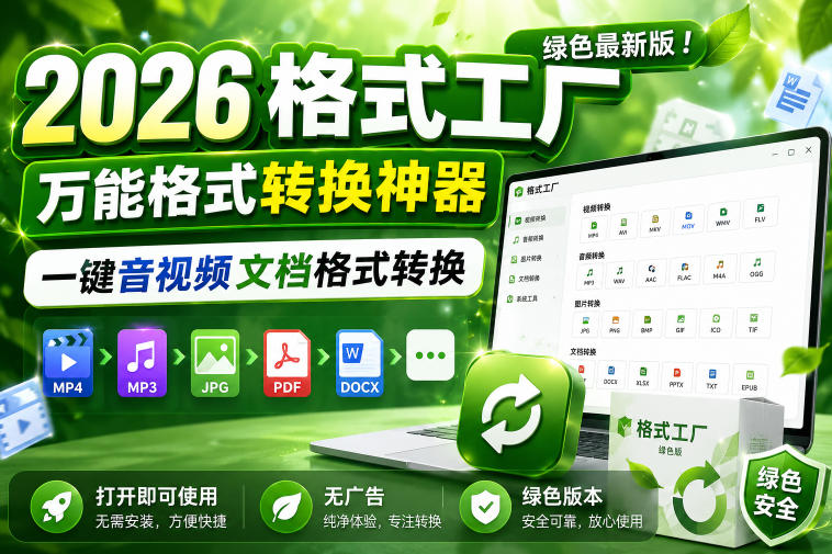 【1486】2026格式工厂绿色最新版！万能格式转换神器，一键音视频文档格式转换，打开即可使用，无广告绿色版本