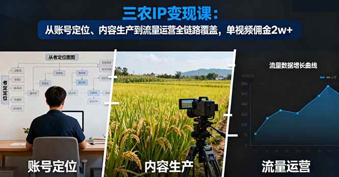 【19924】张大光三农IP变现课：从账号定位、内容生产到流量运营全链路覆盖，单视频佣金2w+