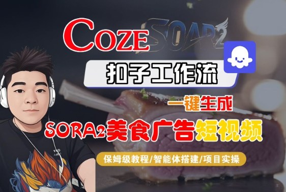【20181】Coze扣子智能体工作流一键生成“SORA2美食广告“短视频，全流程保姆级教学