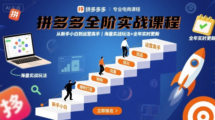 【20204】拼多多全阶实战课程，从新手小白到运营高手，海量实战玩法+全年实时更新【2025年10月更新】