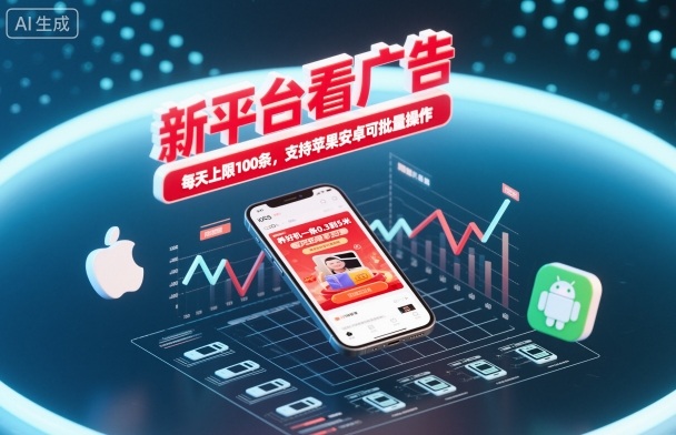 【20248】新平台看广告，养好机一条0.3到5米，每天上限100条，支持苹果安卓可批量操作