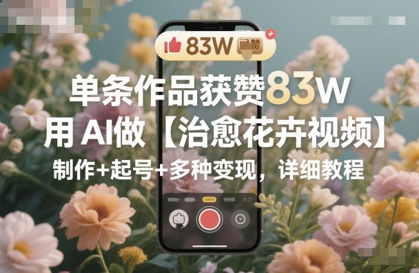 【20250】单条作品获赞83W，用AI做【治愈花卉视频】，制作+起号+多种变现，详细教程