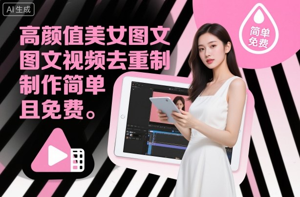 【20511】高颜值美女图文视频去重制作教学，制作简单且免费