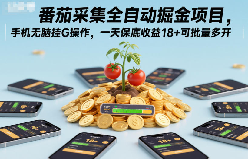 【20626】番茄采集全自动掘金项目，手机无脑挂G操作，一天保底收益18+可批量多开【揭秘】