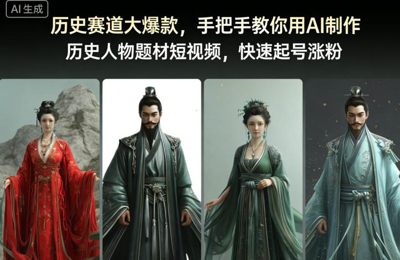 【20655】历史赛道大爆款，手把手教你用AI制作历史人物题材短视频，快速起号涨粉