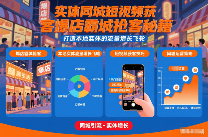 【20924】飞橙教育实体同城短视频获客爆店霸城抢客秘籍，打造本地实体的流量增长飞轮