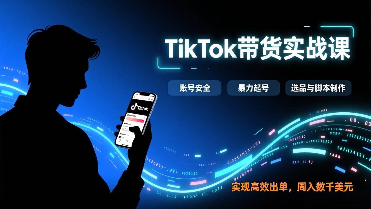 老谭TikTok带货实战课，涵盖账号安全、暴力起号、选品与脚本制作，实现高效出单，周入数千美元