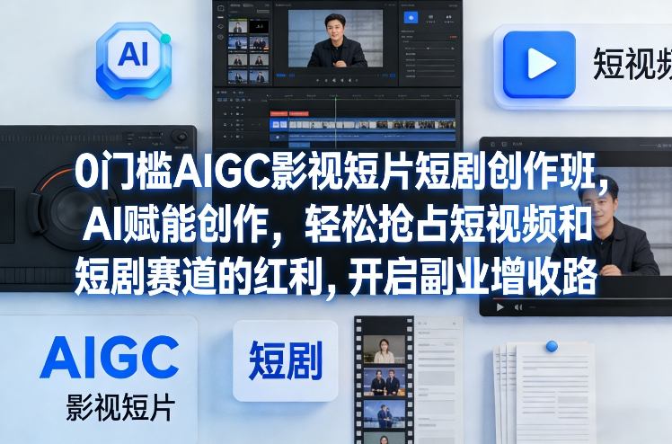 龙新远0门槛AIGC影视短片短剧创作班，AI赋能创作，轻松抢占短视频和短剧赛道的红利，开启副业增收路