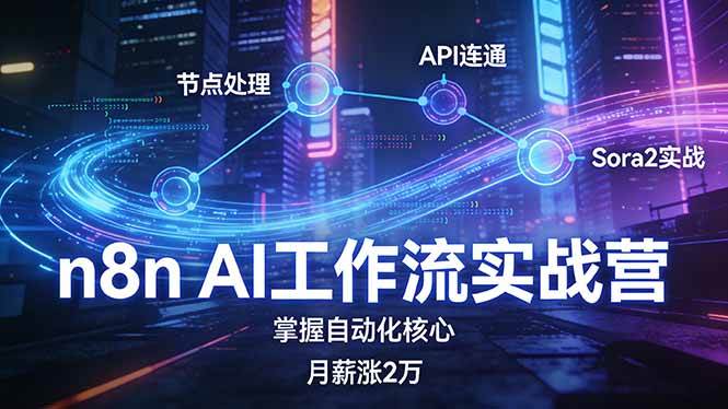 瑞思白n8n AI工作流实战营，节点处理+API连通+Sora2实战，掌握自动化核心月薪涨2万