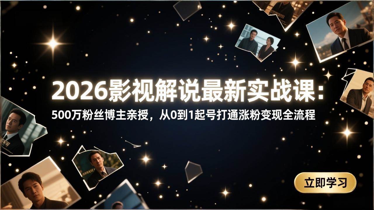 【21415】野人电影2026影视解说最新实战课：500万粉丝博主亲授，从0到1起号打通涨粉变现全流程