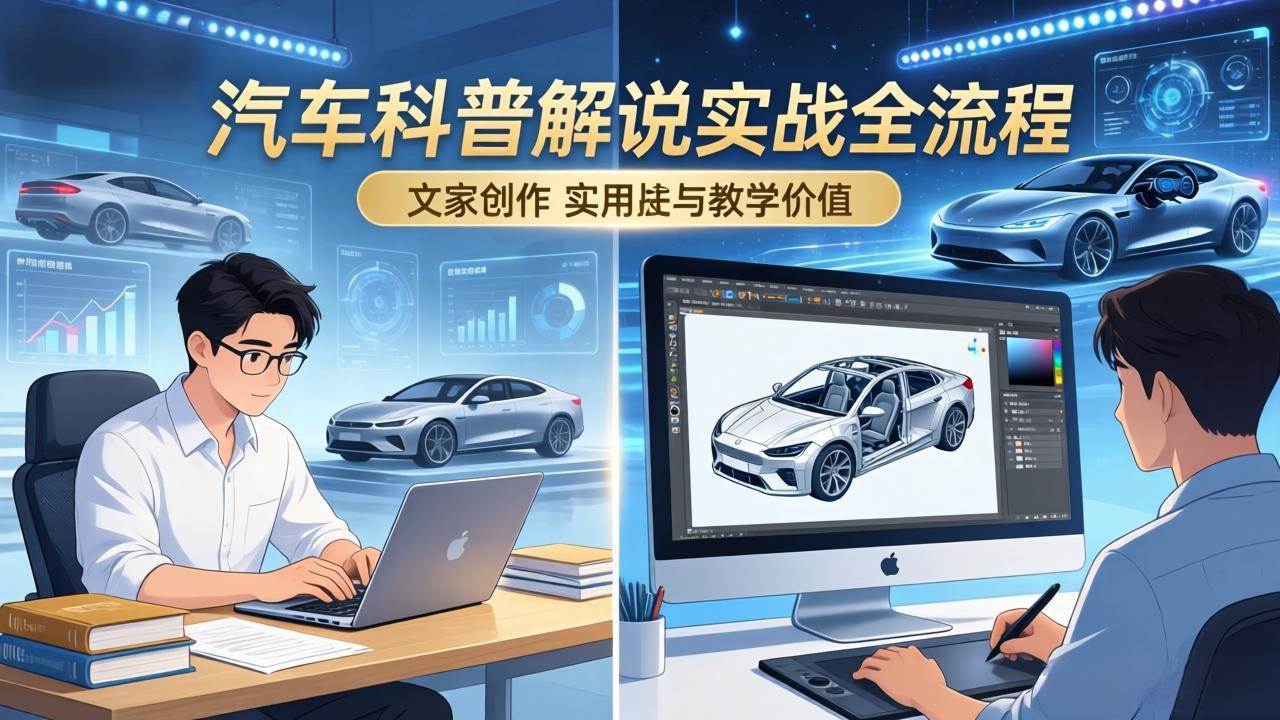 【21466】抖音汽车科普解说实战：文案+动画+画面处理+去水印全流程，打造专业汽车科普视频