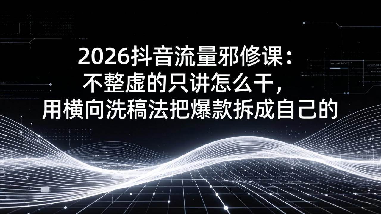 【21473】卷毛的2026抖音流量邪修课：不整虚的只讲怎么干，用横向洗稿法把爆款拆成自己的